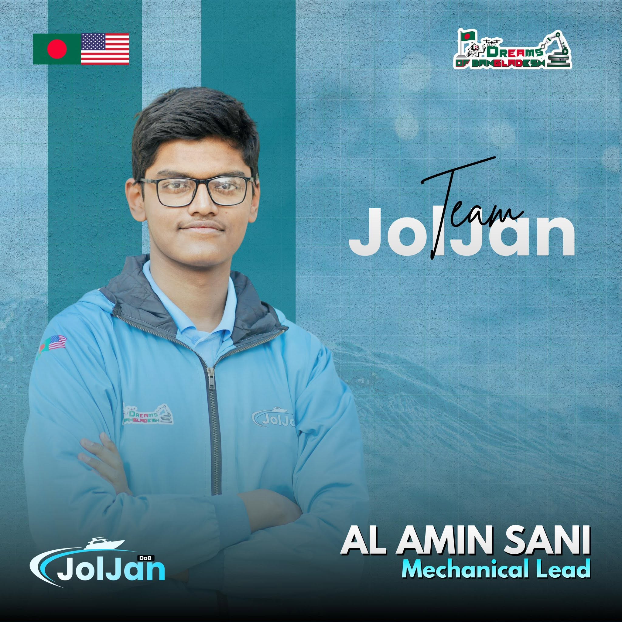 Mechanical Lead announcement for Al Amin Sani on the DoB Joljan RoboBoat 2026 project